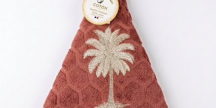 Essuie main rond en éponge Tissage Jacquard Palmier Brique Qualité Premium