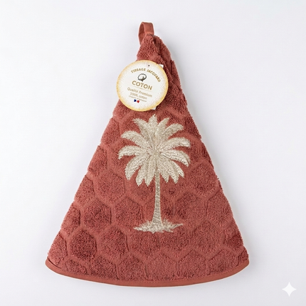 Essuie main rond en éponge Tissage Jacquard Palmier Brique Qualité Premium