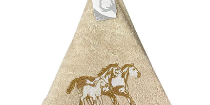 Essuie main rond en éponge coton Cheval beige