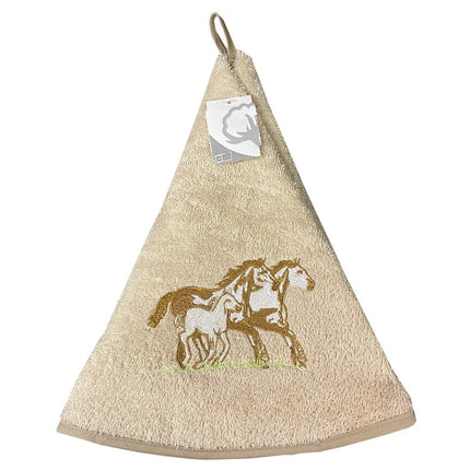 Essuie main rond en éponge coton Cheval beige