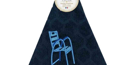 Essuie-main rond en coton éponge bleu marine brodé chaise bleue Nice – Tissage jacquard qualité premium