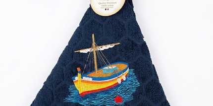 Essuie main rond en éponge Tissage Jacquard Pointu bleu marine Qualité Premium