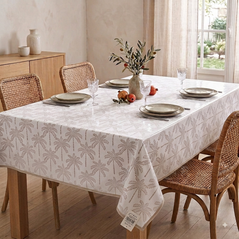 Nappe rectangulaire polyester Cabarita blanc 200x150 cm - mise en scène table