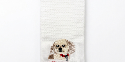 Torchon nid d'abeille brodé Shih Tzu 50x70 cm