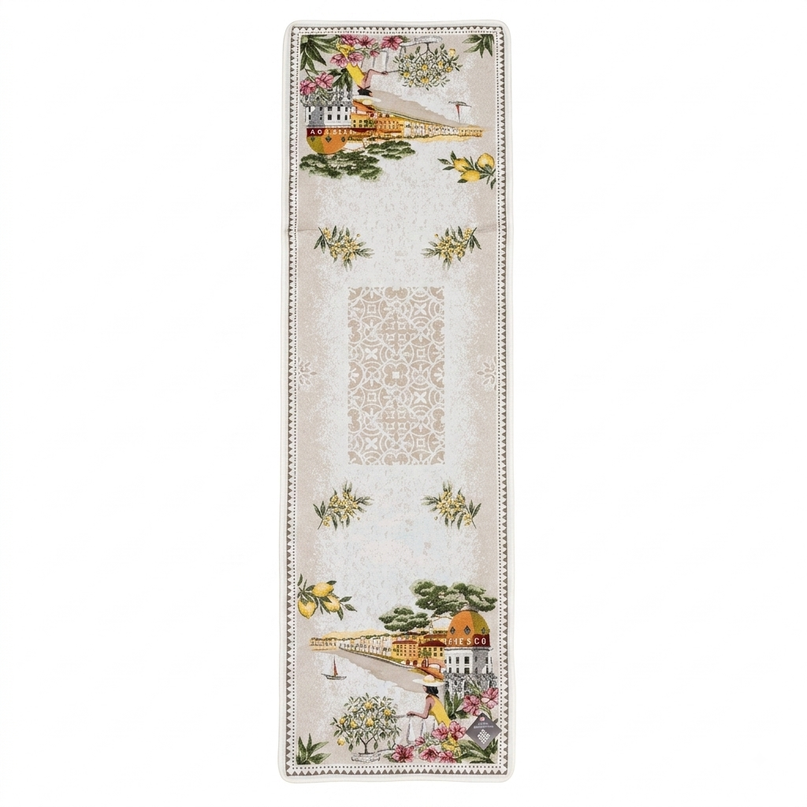 Chemin de table jacquard Nice Negresco écru - vue entière
