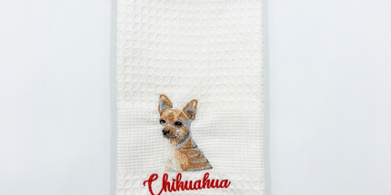 Torchon Nid d'Abeille 50 x 70 cm Coton Brodé Chihuahua