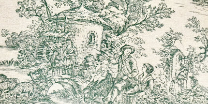 Tissu coton Toile de Jouy Mini Pastorale écru et vert 160 cm