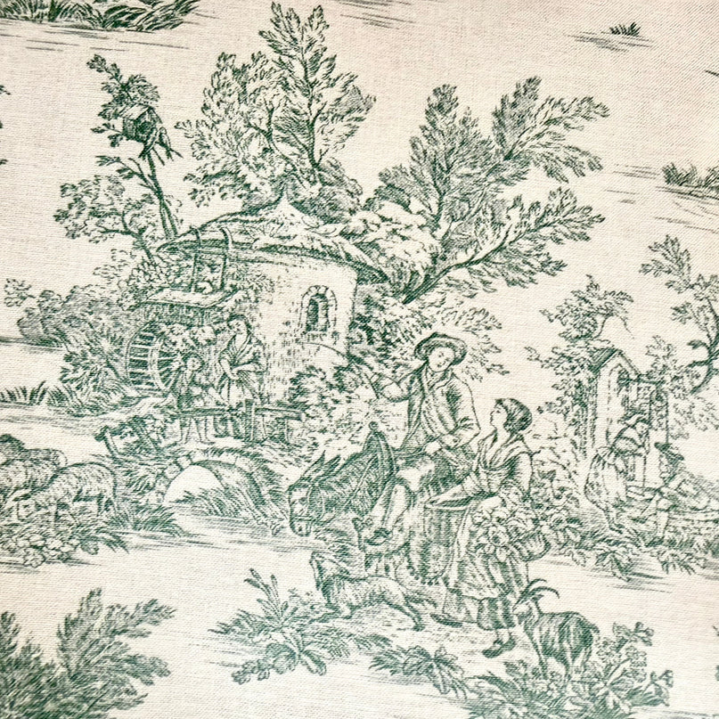 Tissu coton Toile de Jouy Mini Pastorale écru et vert 160 cm