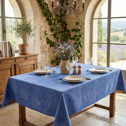 Nappe Coton Tissé Jacquard Antitache Bouquets de Provence - Lavande 220×180 cm