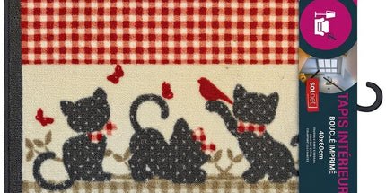Tapis d'intérieur bouclé imprimé Kitten rouge 40 x 60 cm – Motif chats