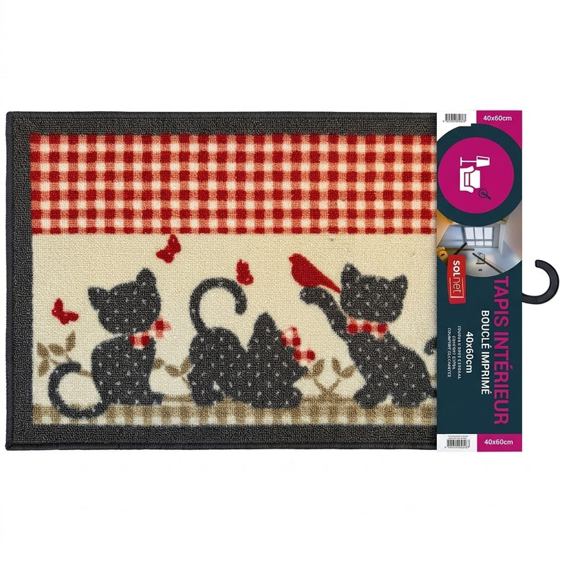 Tapis d'intérieur bouclé imprimé Kitten rouge 40 x 60 cm – Motif chats