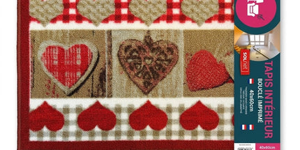 Tapis d'intérieur bouclé imprimé Berneix rouge 40 x 60 cm – Motif cœurs