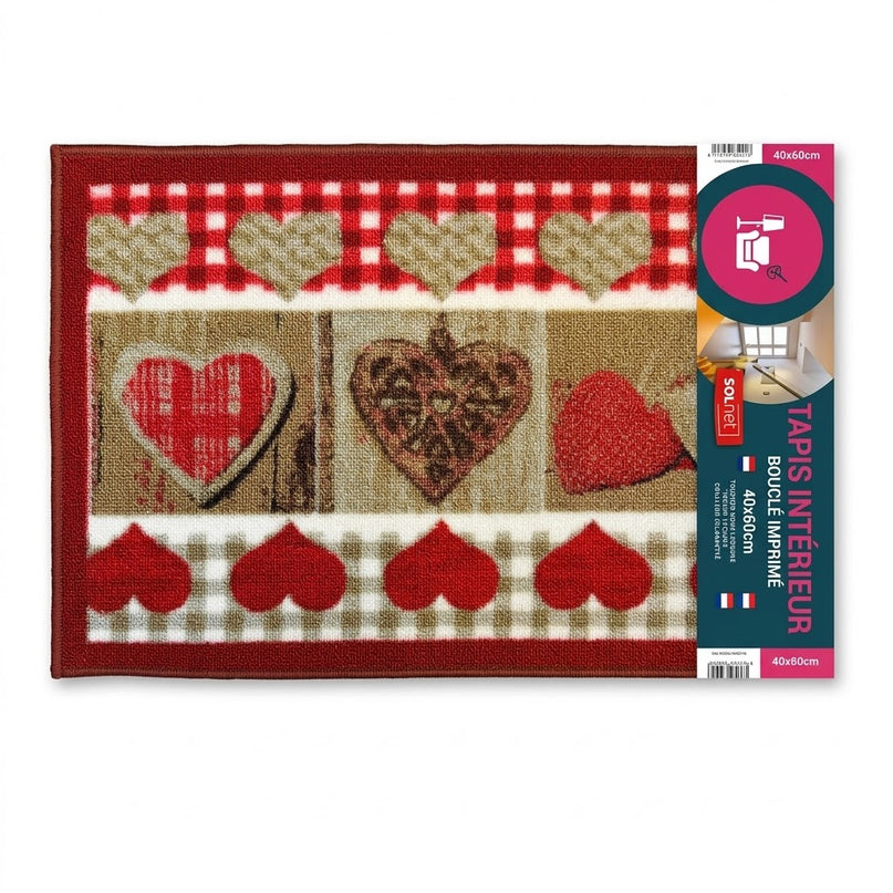 Tapis d'intérieur bouclé imprimé Berneix rouge 40 x 60 cm – Motif cœurs