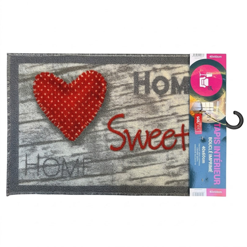 Tapis d'intérieur bouclé imprimé Emma Gris 40 x 60 cm – Cœur Home Sweet Home