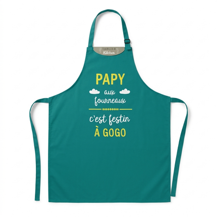 Tablier Papy aux Fourneaux - c'est festin à gogo - 100 % Coton - Cadeau Humoristique pour Grand-Père