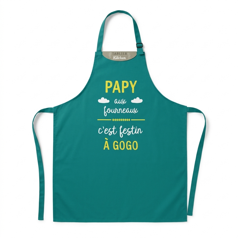 Tablier Papy aux Fourneaux - c'est festin à gogo - 100 % Coton - Cadeau Humoristique pour Grand-Père