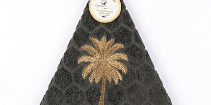 Essuie main rond en éponge Tissage Jacquard Palmier gris Qualité Premium