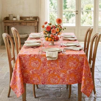 Nappe Mini Maharani – Toile de Jouy Exotique Orange | Rectangle 2m50 x 1m55