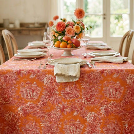 Nappe Mini Maharani – Toile de Jouy Exotique Orange | Rectangle 2m50 x 1m55