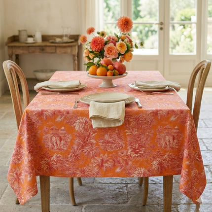 Nappe Mini Maharani – Toile de Jouy Exotique Orange | Rectangle 2m50 x 1m55