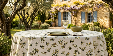 Nappe Ronde Tapenade – Ø 155 cm – 75% Coton 25% Polyester – Qualité Palace