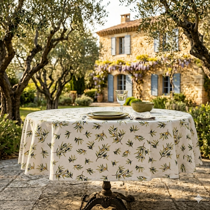Nappe Ronde Tapenade – Ø 155 cm – 75% Coton 25% Polyester – Qualité Palace