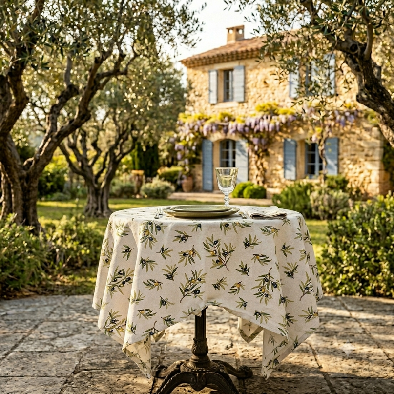 Nappe Carrée 100 x 100 cm Tapenade – Motif Olive | Qualité Palace