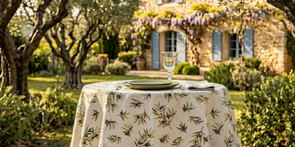 Nappe Ronde Tapenade – Ø 155 cm – 75% Coton 25% Polyester – Qualité Palace