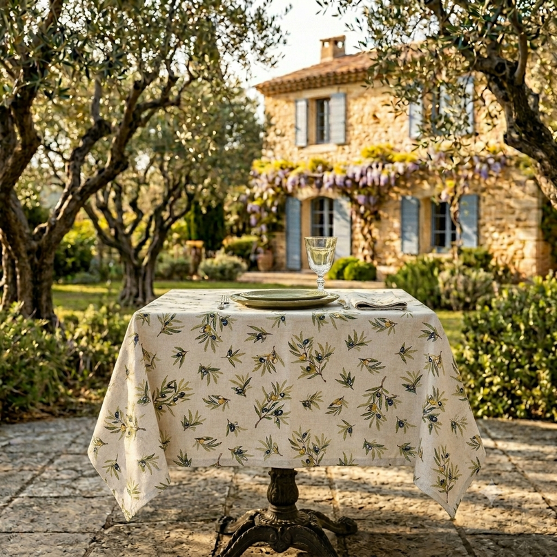 Nappe Carrée 150 x 150 cm Tapenade – Motif Olive | Qualité Palace