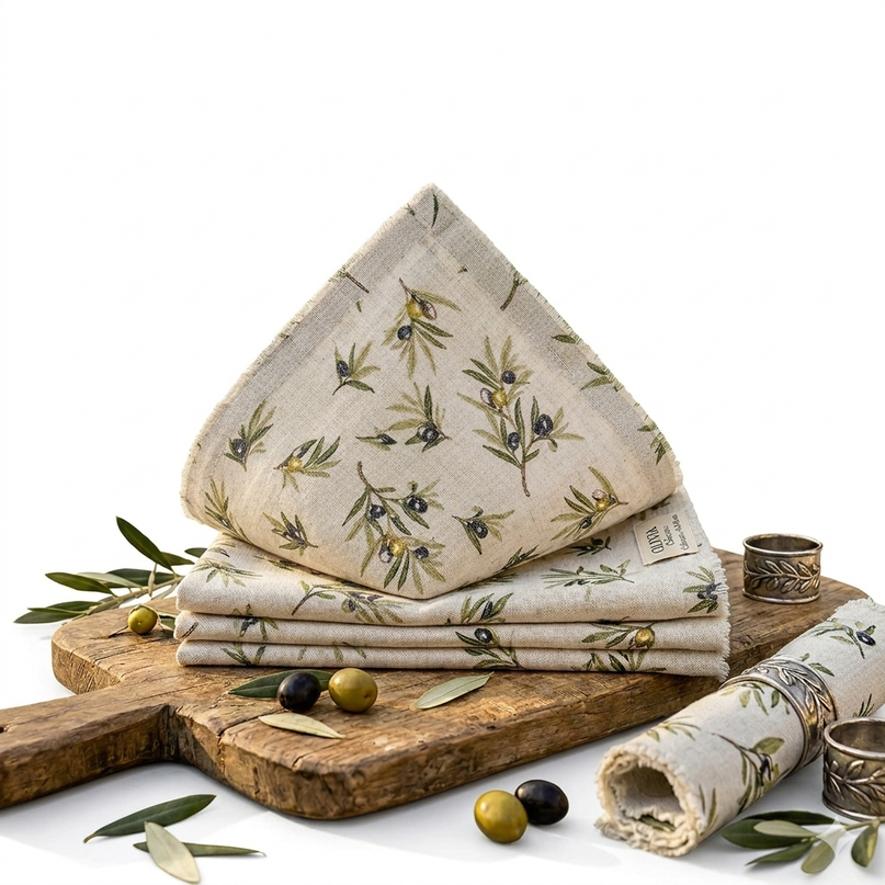 Serviette de Table 50 x 50 cm Tapenade – Motif Olive | Qualité Palace
