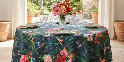Nappe ronde polyester 180 cm colibri antitache infroissable