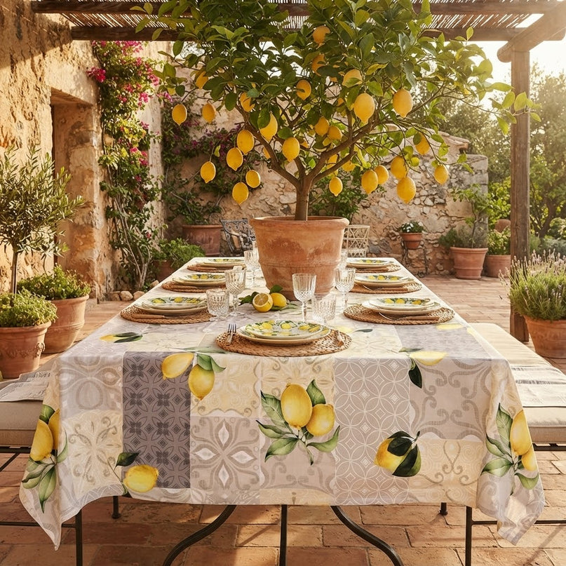 Nappe Rectangle Polyester Provençine 240 x 150 cm – Motif Citron – Antitache Infroissable