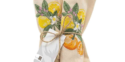 Lot de 2 serviettes de table en coton brodées agrumes écru 50 x 50 cm