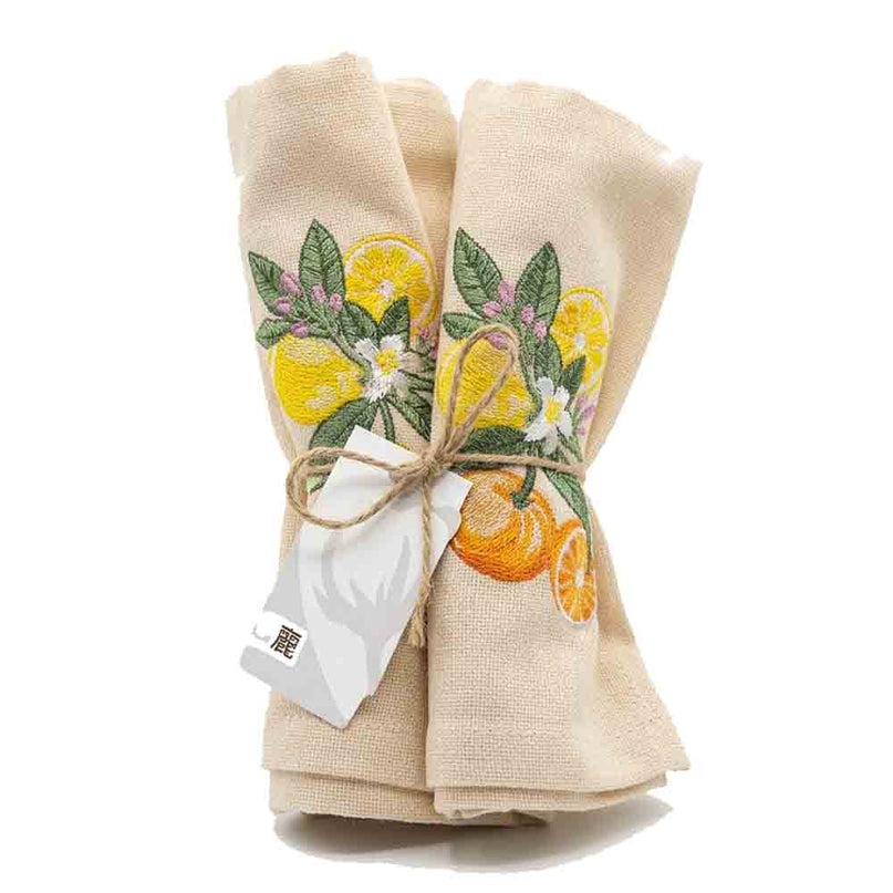 Lot de 2 serviettes de table en coton brodées agrumes écru 50 x 50 cm