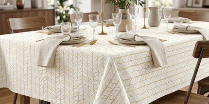 Nappe rectangle polyester antitache infroissable Luxy blanc et or métallisé 240 x 150 cm