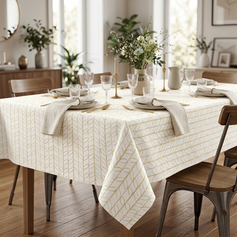 Nappe rectangle polyester antitache infroissable Luxy blanc et or métallisé 240 x 150 cm