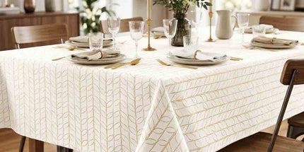 Nappe rectangle polyester antitache infroissable Luxy blanc et or métallisé 240 x 150 cm
