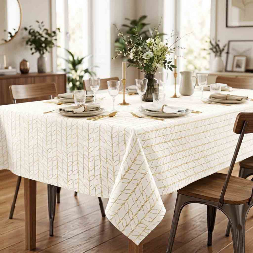 Nappe rectangle polyester antitache infroissable Luxy blanc et or métallisé 240 x 150 cm