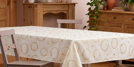Nappe rectangle polyester antitache infroissable Star blanc et or 400 x 150 cm