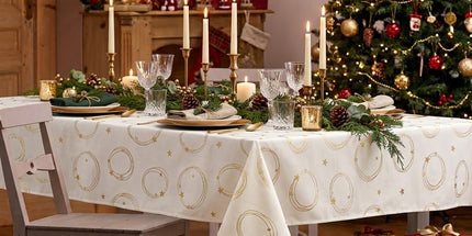 Nappe rectangle polyester antitache infroissable Star blanc et or 400 x 150 cm