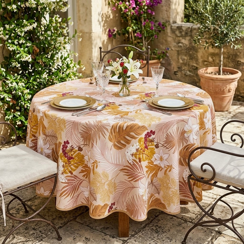 Nappe ronde Rita ocre polyester antitache infroissable 180 cm