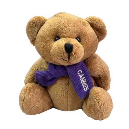 Peluche nounours ourson écharpe violette Cannes 18 cm