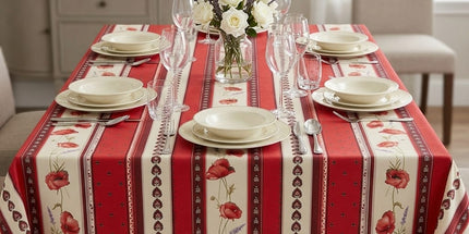 Nappe rectangle provençale castellane rouge 240 cm x 150 cm polyester Anti tache et infroissable