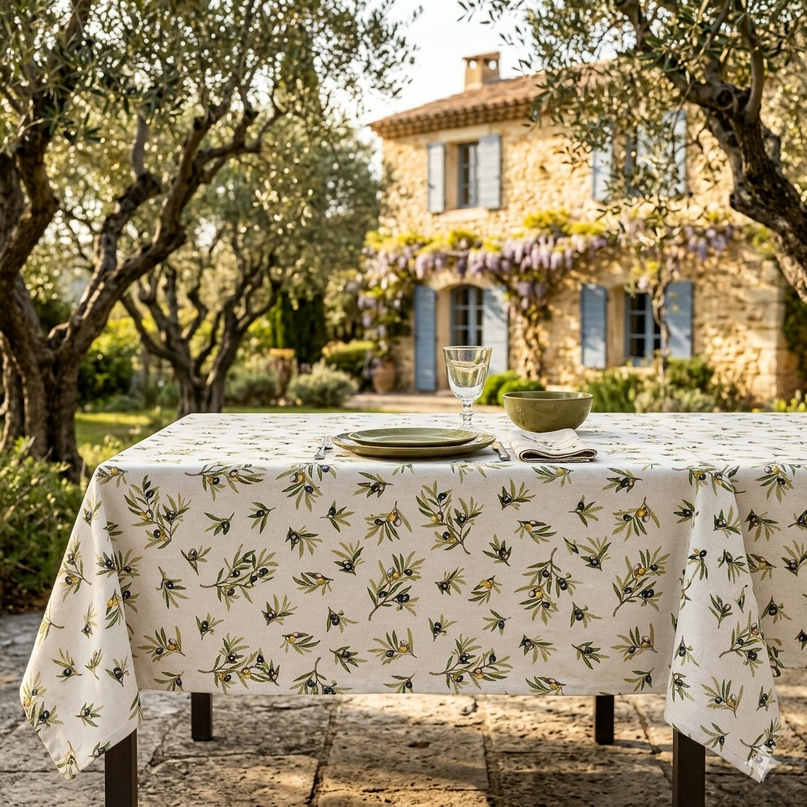 Nappe Rectangle 2m50 x 1m55  Tapenade – Motif Olive | Qualité Palace