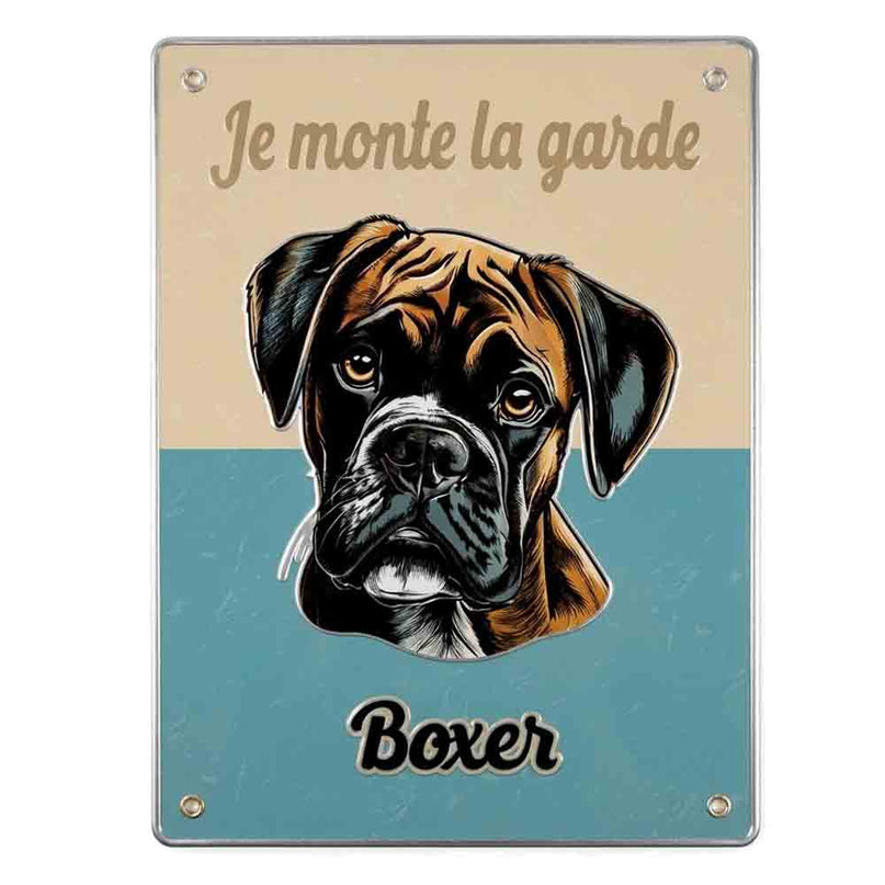Plaque Metal 3D Boxer – Je monte la garde – 15 x 20 cm