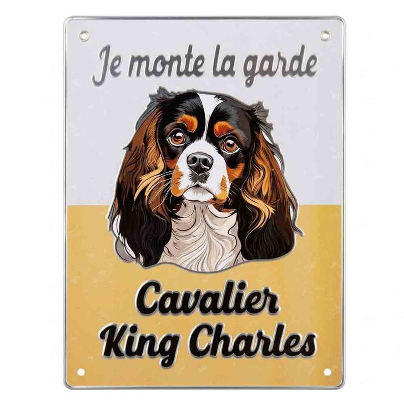 Plaque Metal 3D Cavalier King Charles – Je monte la garde – 15 x 20 cm