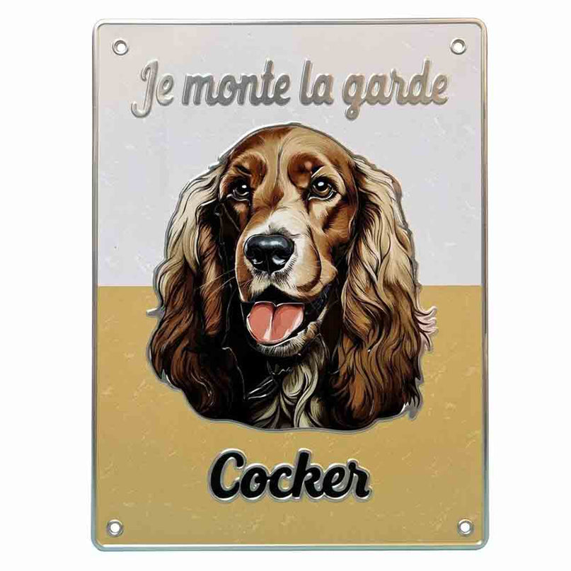Plaque Metal 3D Cocker – Je monte la garde – 15 x 20 cm