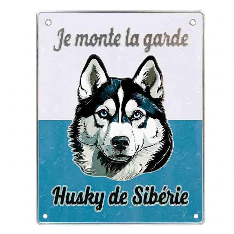 Plaque Metal 3D Husky de Sibérie – Je monte la garde – 15 x 20 cm