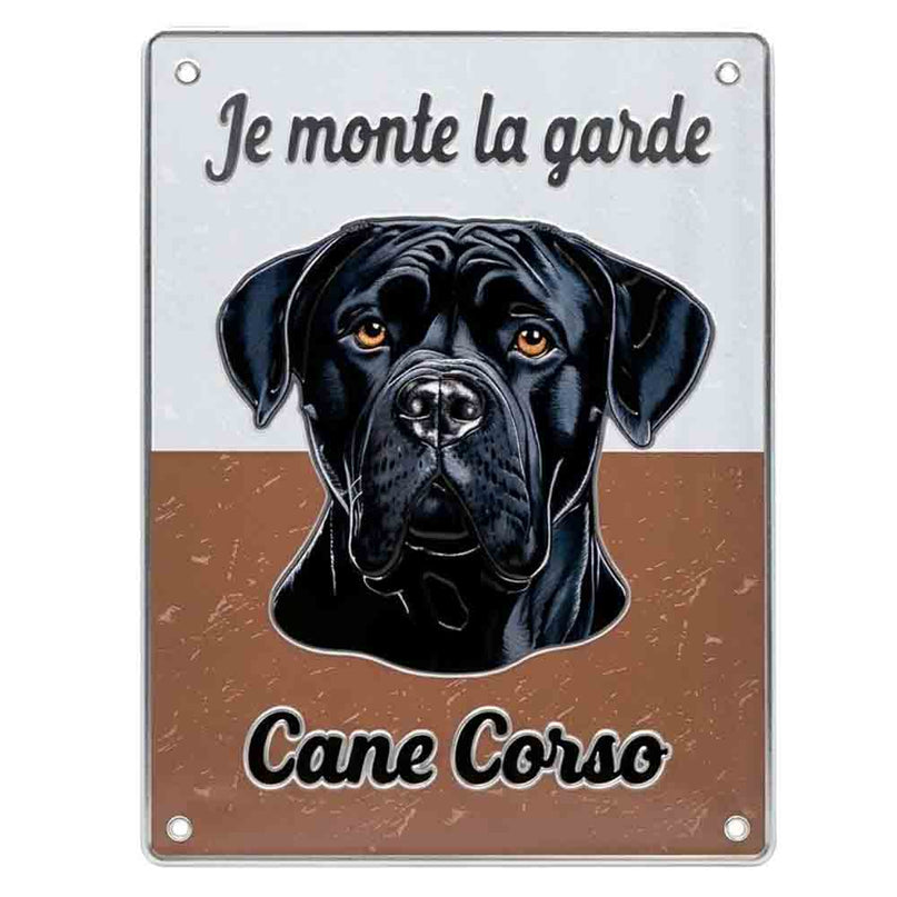 Plaque Metal 3D Cane Corso – Je monte la garde – 15 x 20 cm