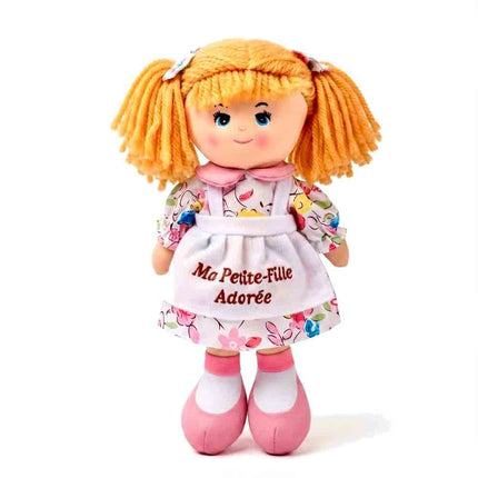 Poupée Ma Petite-Fille Adorée 38 cm robe fleurie tablier brodé bordeaux